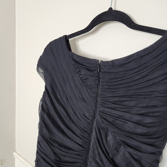 TADASHI SHOJI Black Shirred Ruched Mesh Mini Dress - Picture 5 of 7